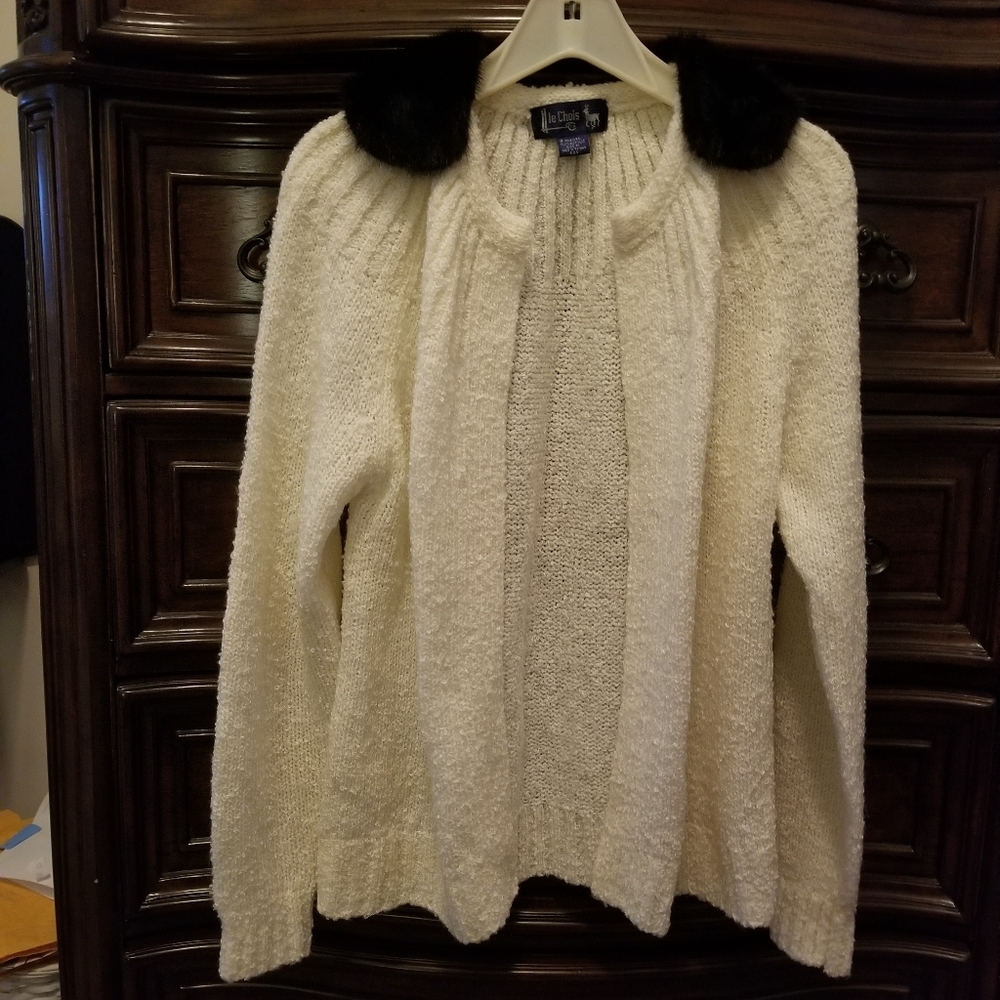 Le Chois Women Cardigan Sweater Cream Size Medium